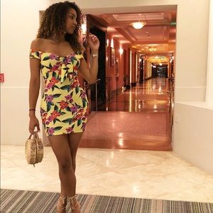 Yellow, Floral Mini Dress